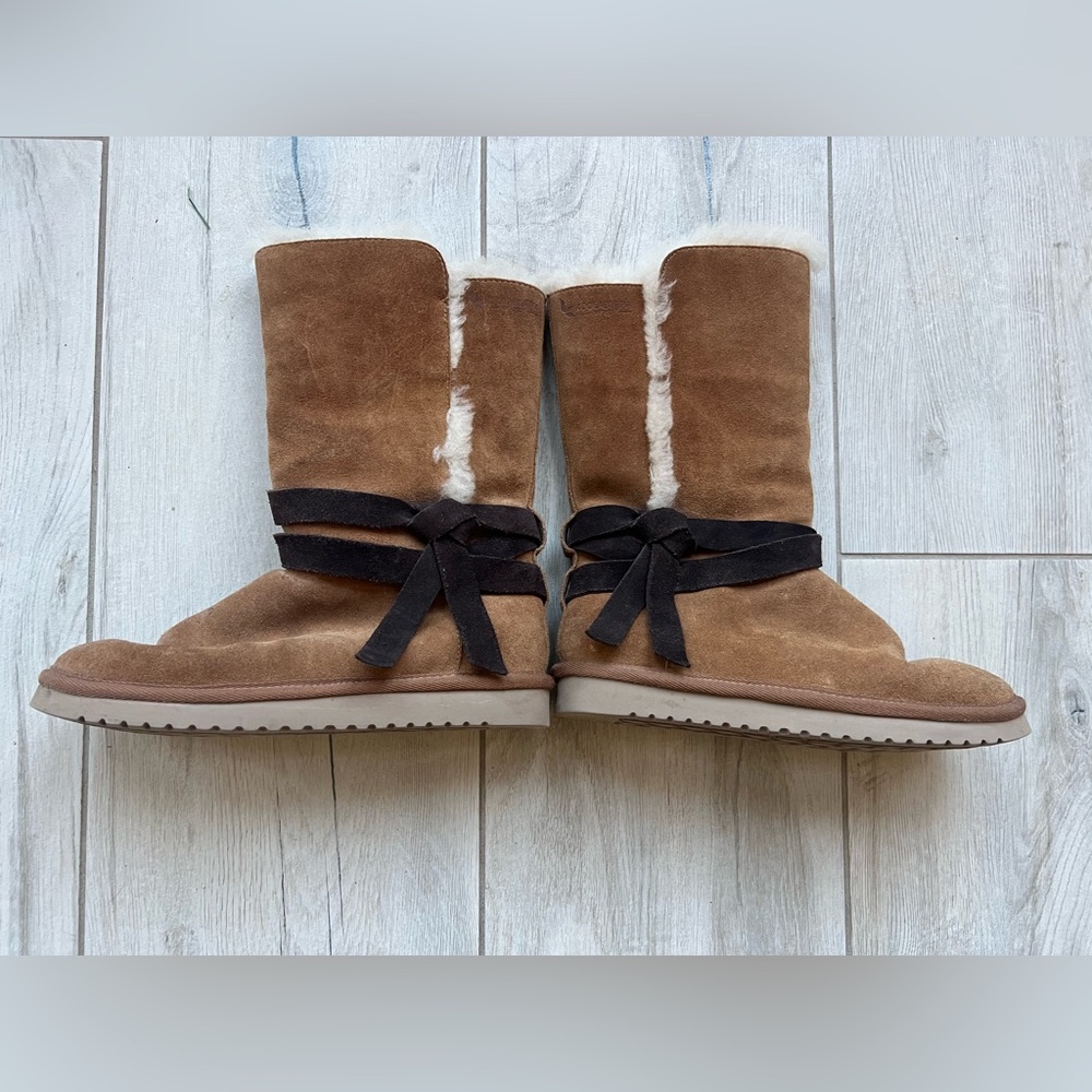 UGG Tan Suede Boots with Black Bow